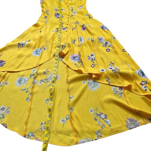 Free People High-Low Dress Size XS Yellow Purple Floral Lined Cap Sleeves - Picture 11 of 12
